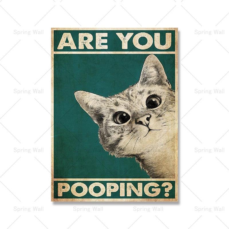 Playful "Are You Pooping?" Art Print | Humorous Bathroom Sign with Adorable Cat Illustration for Wall Decor